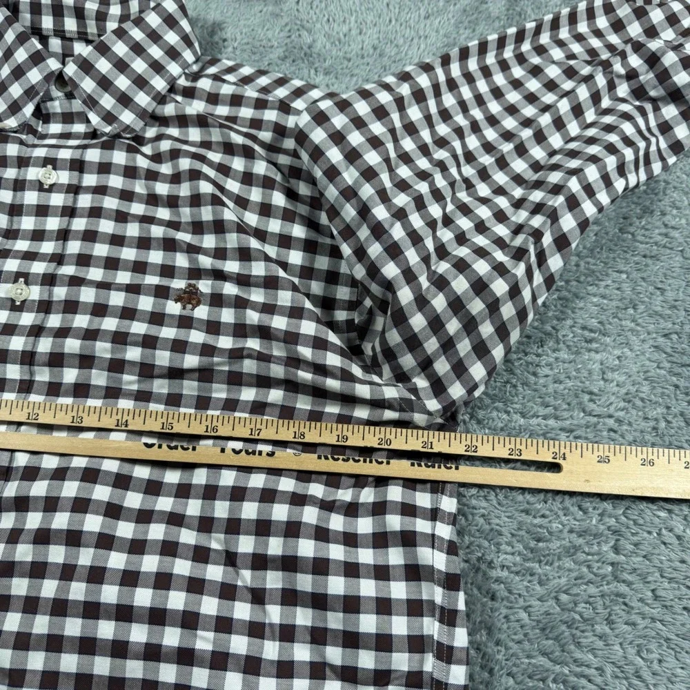 Brooks Brothers Brown Gingham Check Supima Cotton Chest Logo Button Shirt Size M